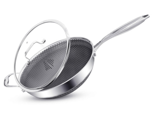 Saucepan with lid 20cm/2L | Nonstick Sauce Pot for Induction, Gas, Electric Hobs |Cooking Pot with Pour Spout |Stay Cool Handle | Anti Scratch | Honey Comb German Engineering | Chemical Free